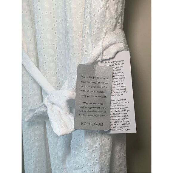 London Times White Eyelet Ruffled Neck and Armhole Mini Dress with Waist Tie - Picture 12 of 12